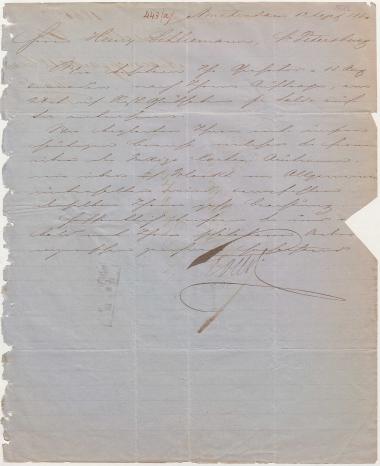 Letter sent by Goll & Co. to Schliemann, Heinrich, 1860