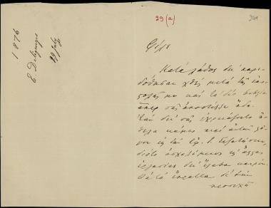 Letter sent by Δεληγεώργης, Επαμεινώνδας to Schliemann, Heinrich [1876]
