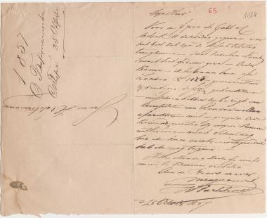 Letter sent by Bartelink, Th. to Schliemann, Heinrich, 1857