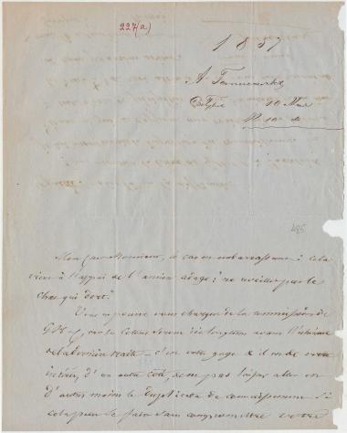 Letter sent by Gottschalk, A. to Schliemann, Heinrich, 1857