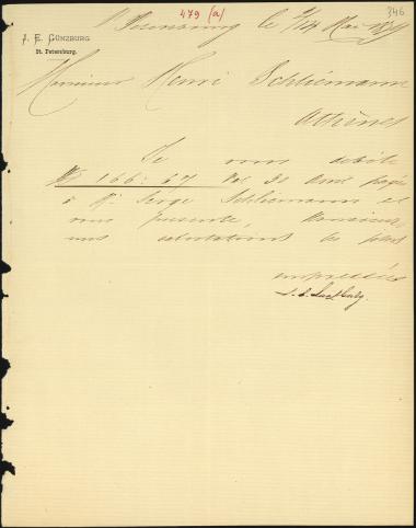 Letter sent by Günzburg, J. E. to Schliemann, Heinrich, 1879