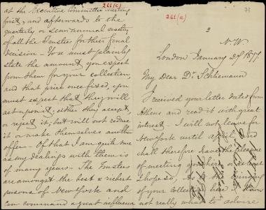Letter sent by Cesnola, L. P. di to Schliemann, Heinrich, 1877
