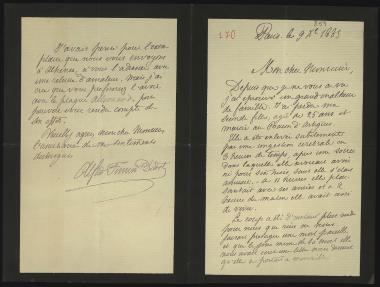 Letter sent by Didot, Alfred Firmin to Schliemann, Heinrich, 1885