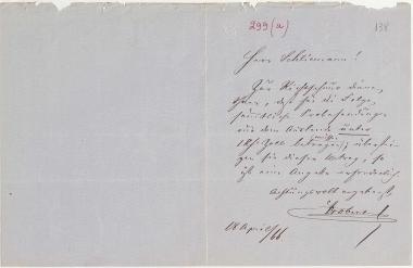Letter sent by Obert, Fr. to Schliemann, Heinrich, 1866
