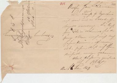 Letter sent by Rosenkrantz, C. to Schliemann, Heinrich, 1858