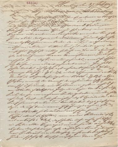 Letter sent by Schröder Bros. & Co. to Schliemann, Heinrich, 1847