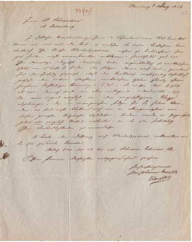 Letter sent by Greve, Johannes & Co. to Schliemann, Heinrich, 1856