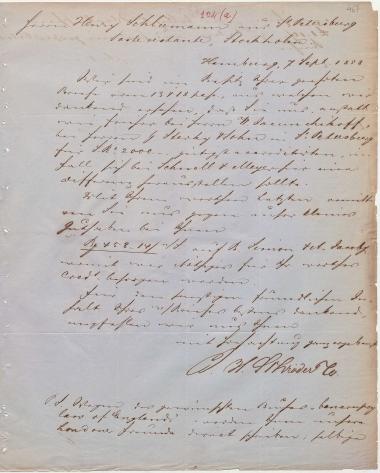 Letter sent by Schröder, Henry J. & Co. to Schliemann, Heinrich, 1858