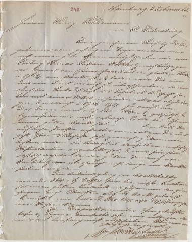 Letter sent by Schröder Bros. & Co. to Schliemann, Heinrich, 1853