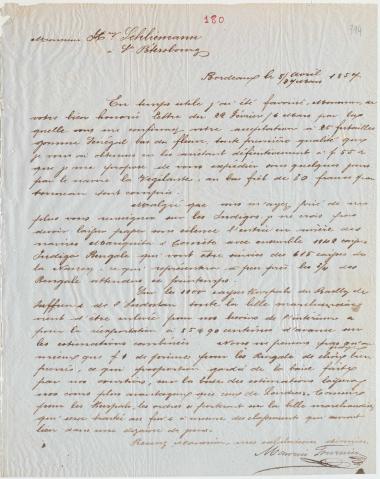 Letter sent by Fournier, Maurice to Schliemann, Heinrich, 1857