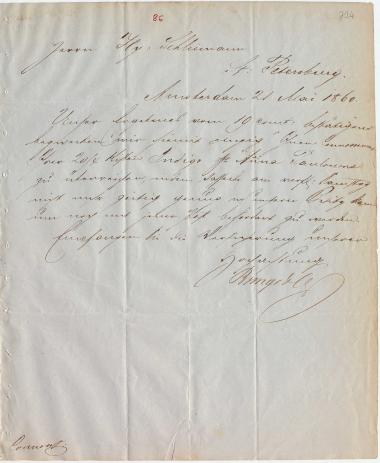 Letter sent by Bunge &  Co. to Schliemann, Heinrich, 1860