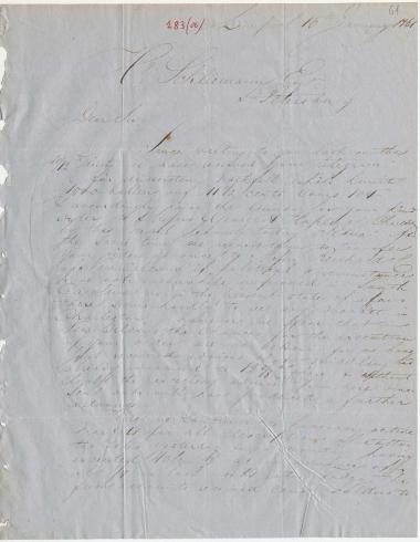 Letter sent by Schröder, Henry J. & Co. to Schliemann, Heinrich, 1861