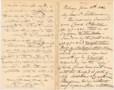 Letter sent by Smith, Philip to Schliemann, Heinrich, 1883