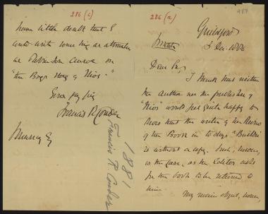 Letter sent by Conder, Francis Roubiliae to Schliemann, Heinrich, 1880