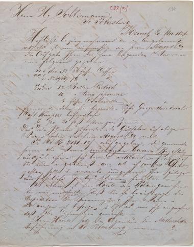 Letter sent by Laaser, H. to Schliemann, Heinrich, 1854