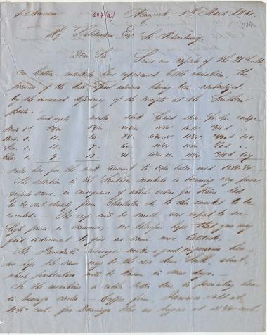 Letter sent by Schmidt, J. W. & Co. to Schliemann, Heinrich, 1861
