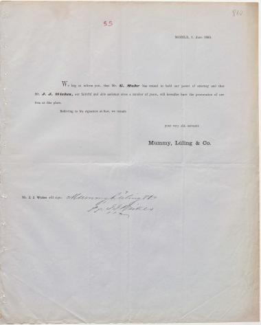 Letter sent by Mummy, Luling & Co. to Schliemann, Heinrich, 1860
