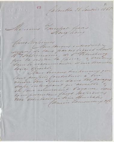 Letter sent by Camin, H. &  Lamouroux to Vancher Frères, 1865