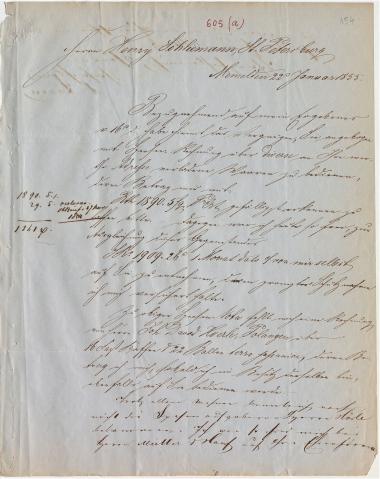 Letter sent by Laaser, H. to Schliemann, Heinrich, 1855