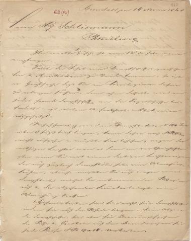 Letter sent by Winberg, Friedrich & Co. to Schliemann, Heinrich, 1848