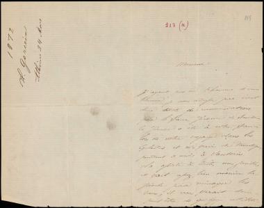 Letter sent by Gorceix, H. to Schliemann, Heinrich, 1872
