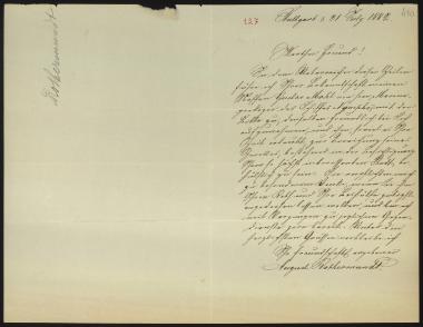 Letter sent by Rothermundt, August to Schliemann, Heinrich, 1882