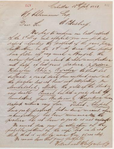 Letter sent by Wattenbach Heilgers & Co. to Schliemann, Heinrich, 1862