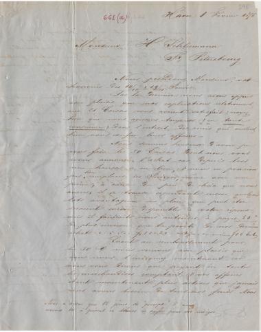 Letter sent by Langer, H. & Co. to Schliemann, Heinrich, 1856