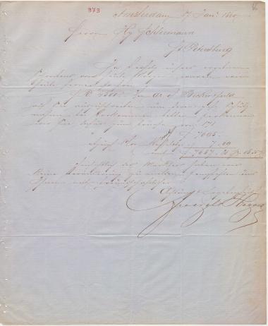 Letter sent by Frenzel & Honck to Schliemann, Heinrich, 1860