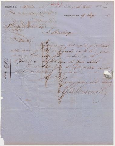 Letter sent by Leidemann, A. & Co. to Schliemann, Heinrich, 1861