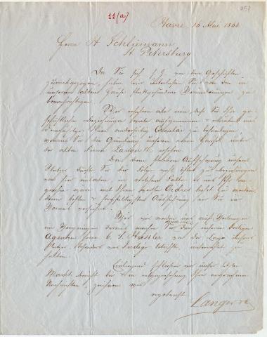 Letter sent by Langer, H. & Co. to Schliemann, Heinrich, 1863