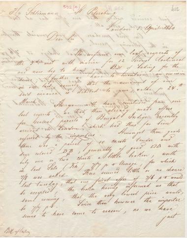 Letter sent by Suse & Sibeth to Schliemann, Heinrich, 1860