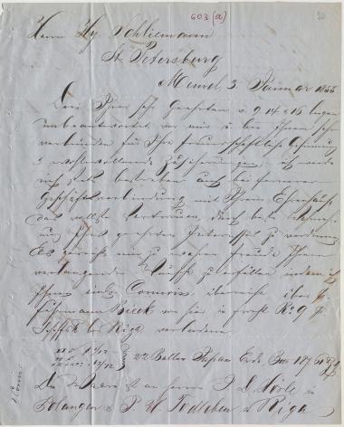 Letter sent by Laaser, H. to Schliemann, Heinrich, 1855