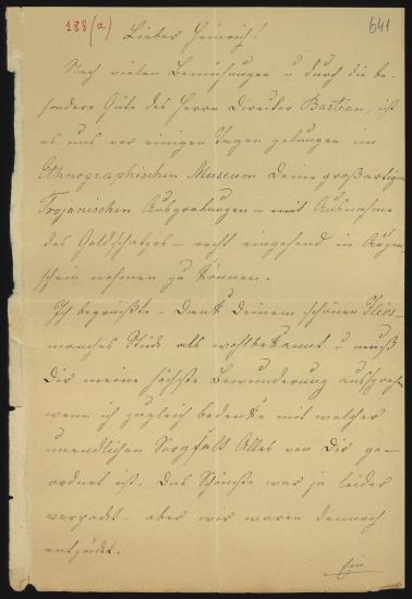 Letter sent by Richers, Minna Meincke to Schliemann, Heinrich, 1885