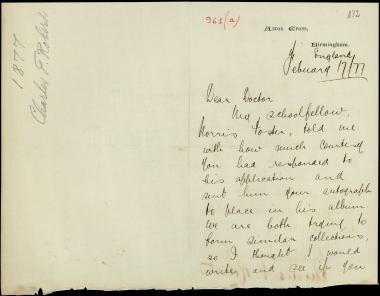 Letter sent by Robert, Charles F. to Schliemann, Heinrich, 1877
