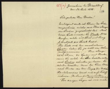 Letter sent by Dörpfeld, Wilhelm to Schliemann, Heinrich, 1886
