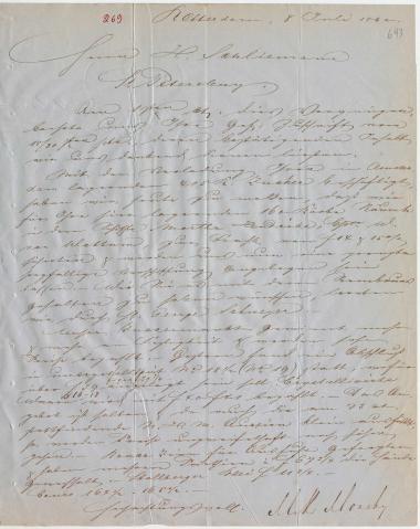 Letter sent by Monchy, M. de and Monchy, R. de to Schliemann, Heinrich, 1862