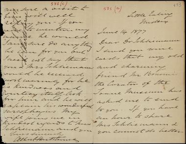 Letter sent by Hartshorne, Albert to Schliemann, Heinrich, 1877