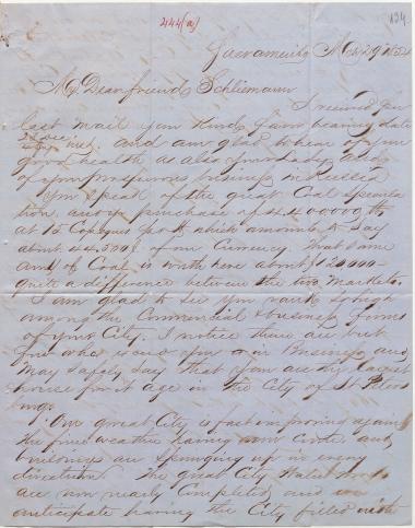 Letter sent by Grim, A. K. to Schliemann, Heinrich, 1854