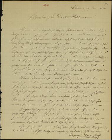 Letter sent by Stoltenhoff, August to Schliemann, Heinrich, 1880