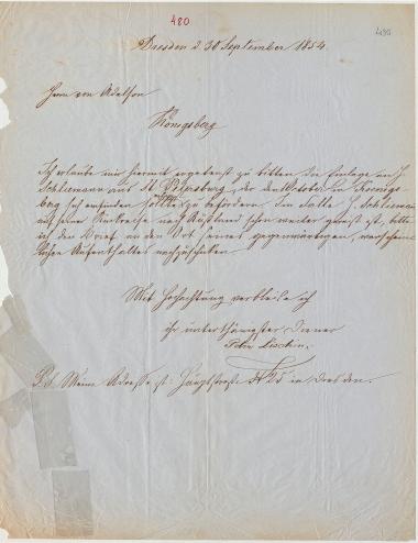 Letter sent by Lischin, Peter to Schliemann, Heinrich, 1854