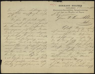Letter sent by Holzner, Hermann to Schliemann, Heinrich, 1882