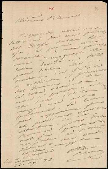 Letter sent by by unknown sender to Schliemann, Heinrich, 1873
