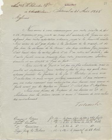Letter sent by Torlades & Co. to Schröder, B. H. & Co. 1845