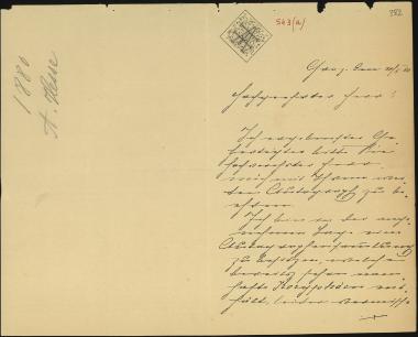 Letter sent by Hesse, Alexander to Schliemann, Heinrich, 1880