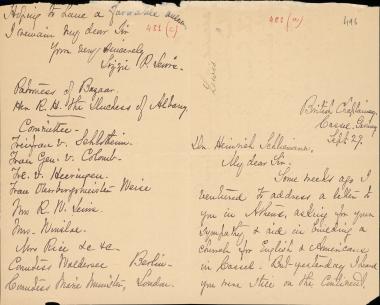 Letter sent by Lewis, Lizzie P. to Schliemann, Heinrich, 1884