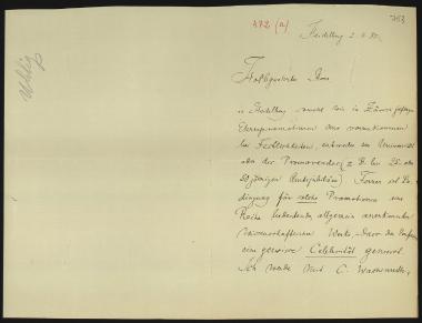 Letter sent by Uhlig, Gustav to Schliemann, Heinrich, 1885