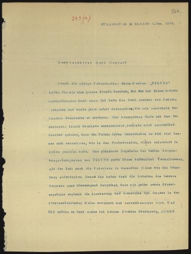 Letter sent by Fabricius, Emil to Schliemann, Heinrich, 1885