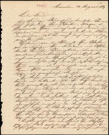 Letter sent by by unknown sender to Schliemann, Heinrich, 1869