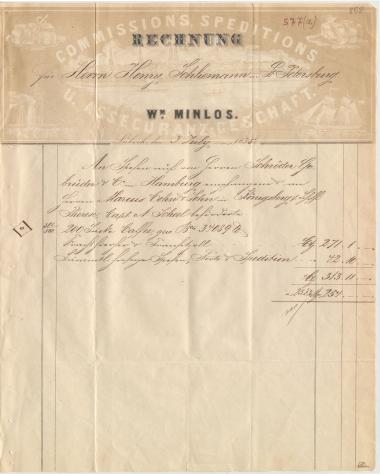 Letter sent by Minlos, L. to Schliemann, Heinrich, 1855